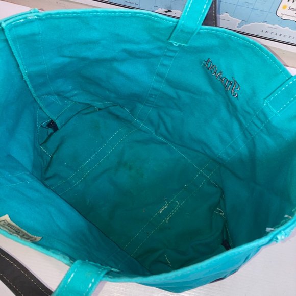 Vintage L.L. Bean Boat & Tote Canvas Bag Teal/Blue "TIPSEA" Embroidered 22x14 - Picture 8 of 12